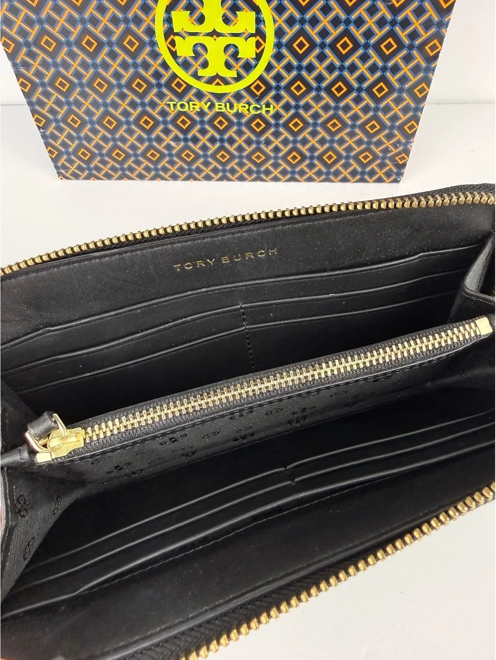Tory Burch Marion Quilted Patent Leather Zip Around Continental Wallet Black